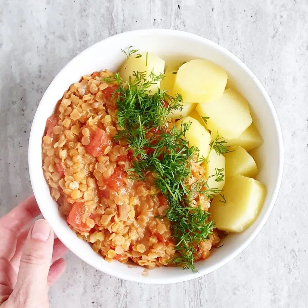 ziemniaki z czerwoną soczewicą